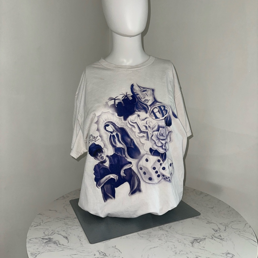 Graphic cholo style T-Shirt - White and Blue